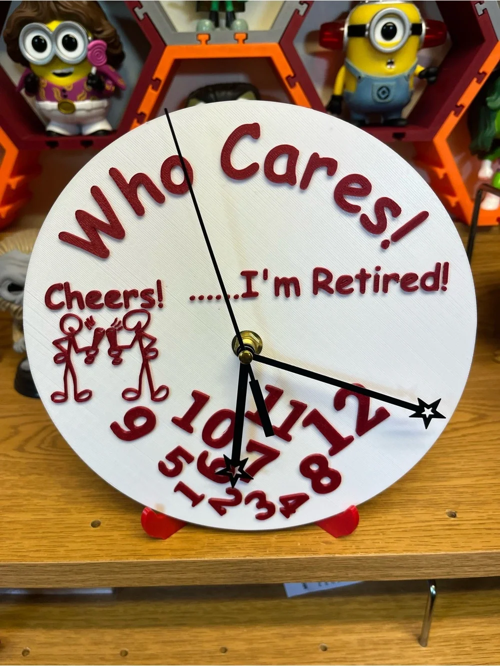 Who Cares! I'm Retired! White and Red Decorative Wall Clock